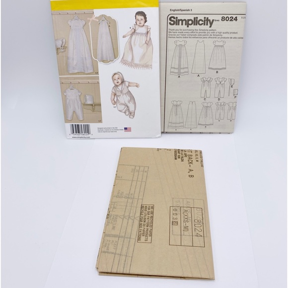 Simplicity Pattern 8024 Babies' Christening Sets with Bonnets - Picture 5 of 6